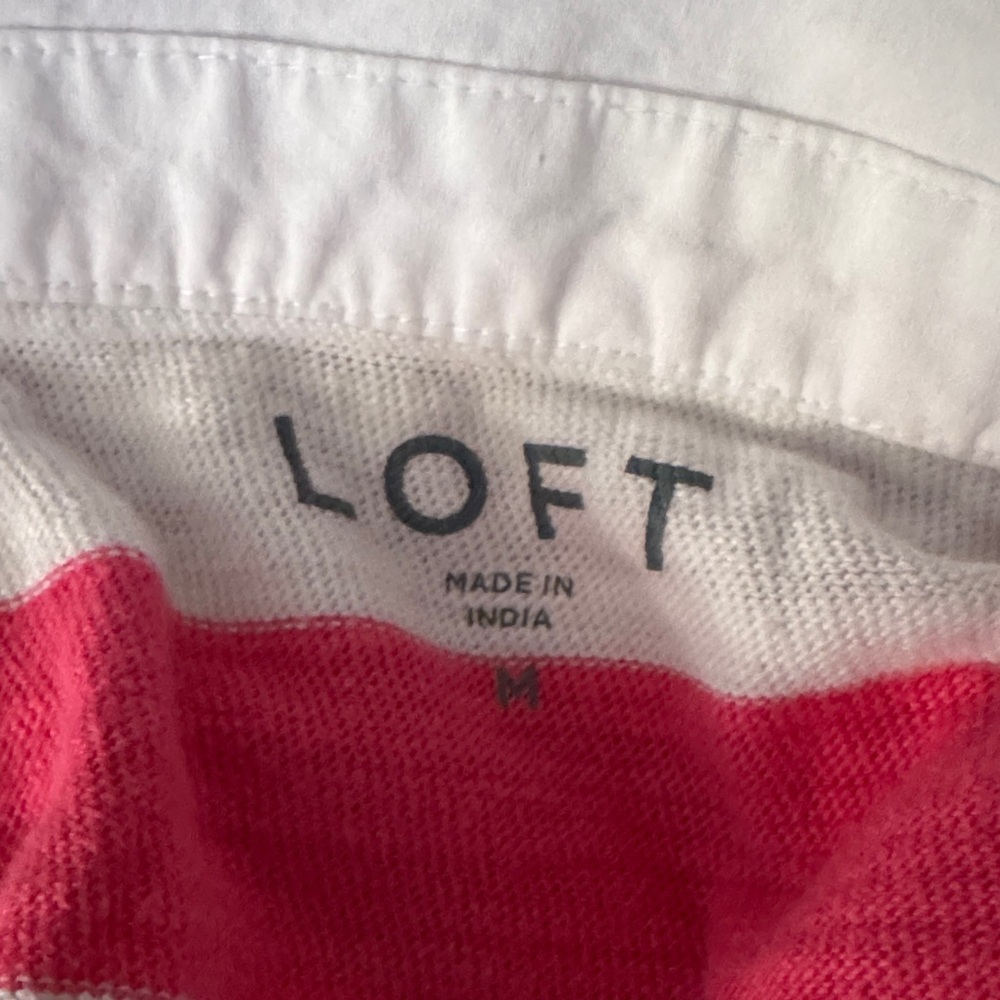 LOFT Pink and White Rugby Striped Polo Style Shirt - Picture 8 of 9